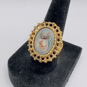 Vintage Egyptian Revival Scarab Ring Gold Tone Adjustable Size 7